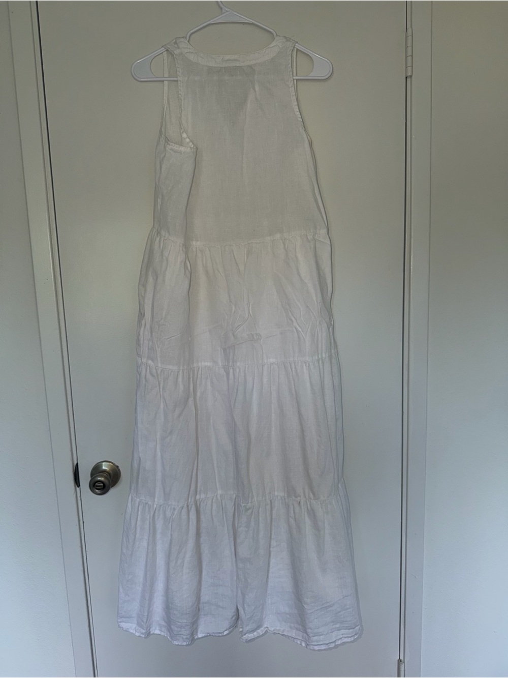 Magaschoni 100% Linen White Tiered Maxi Dress Sleeveless Tassel Size S - Picture 3 of 9